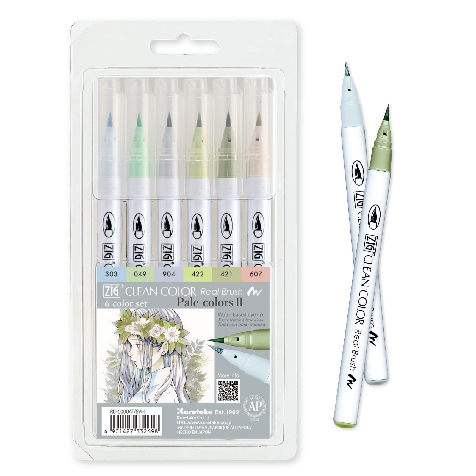 ZIG CLEAN COLOR REAL BRUSH 6 Color set (6 Pale Colors set II)