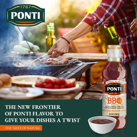 1787 PONTI Premium BBQ Glaze with 100% Italian Apple Cider Vinegar - Soft Texture, Sweet Vinaigrette Taste - Perfect for Marinade - Excellent with Cheesy Pasta Dishes, Casseroles and Pizzas - 8.8 Fl.Oz
