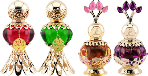 Khadlaj Malika Collection for Women 4 Pc Perfume Oil Set (Red + Green + Pink Musk + Purple Musk) 0.67 Ounce × 4