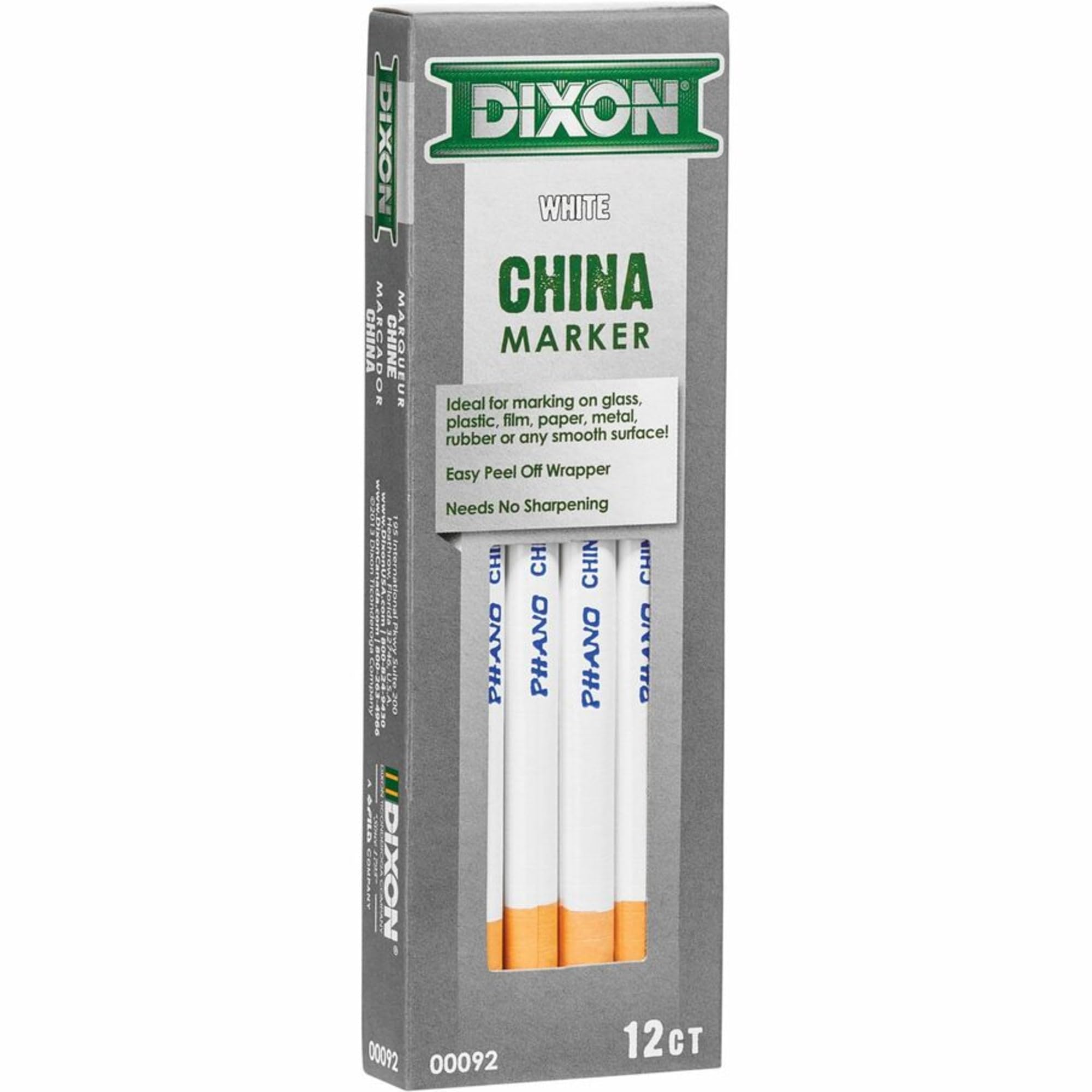 Dixon® Phano® China Markers, White, Box Of 12
