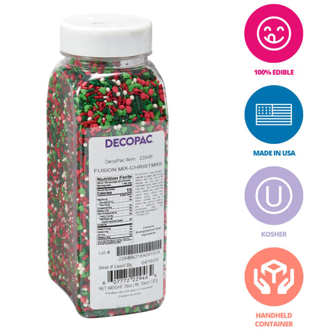 DECOPAC Christmas Fusion Mix Candy Sprinkles, 26oz, Fancy Sprinkles in Handheld Container, Festive Edible Sprinkles For Holiday Celebration Cakes, Cupcakes, Cookies and Donuts