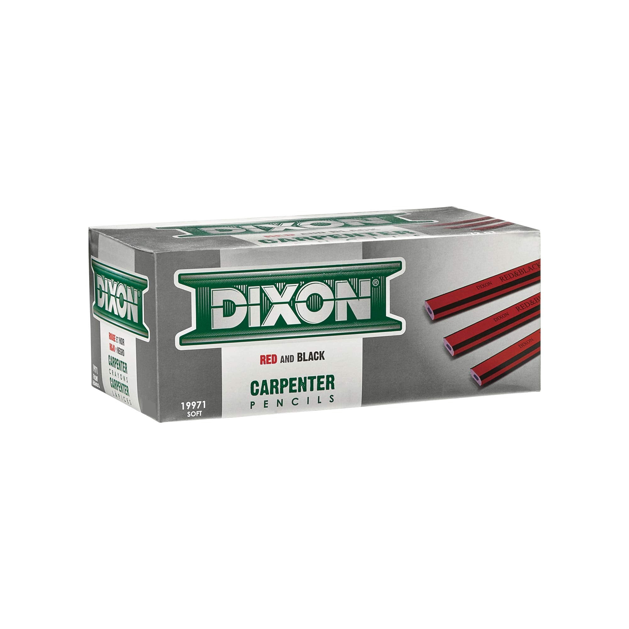 DIXON Industrial Carpenter Pencils, Soft Graphite Core, Red/Black, 7", 12-Pack (19971)