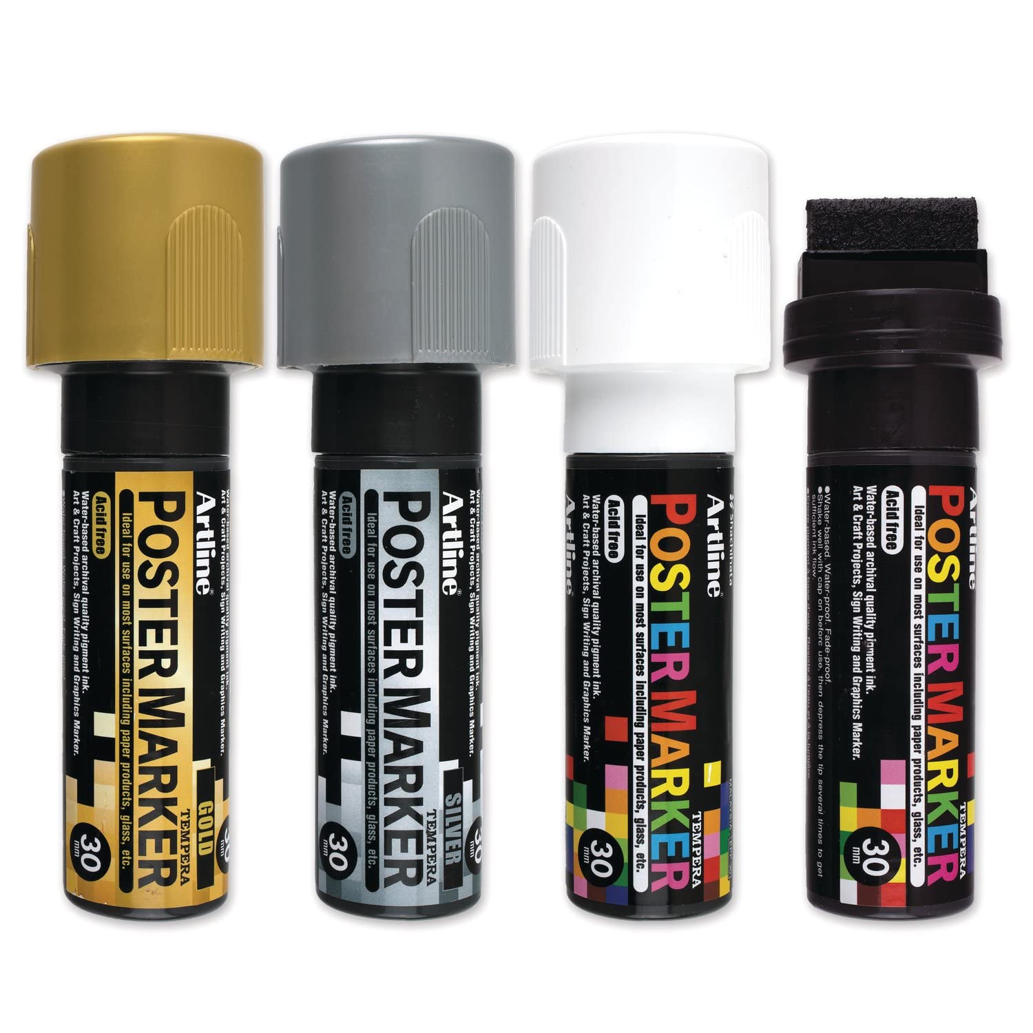 Artline Poster Markers, 30 mm Writing Width, Metallic Colors, 4 Pack (EPP-30-4W4)