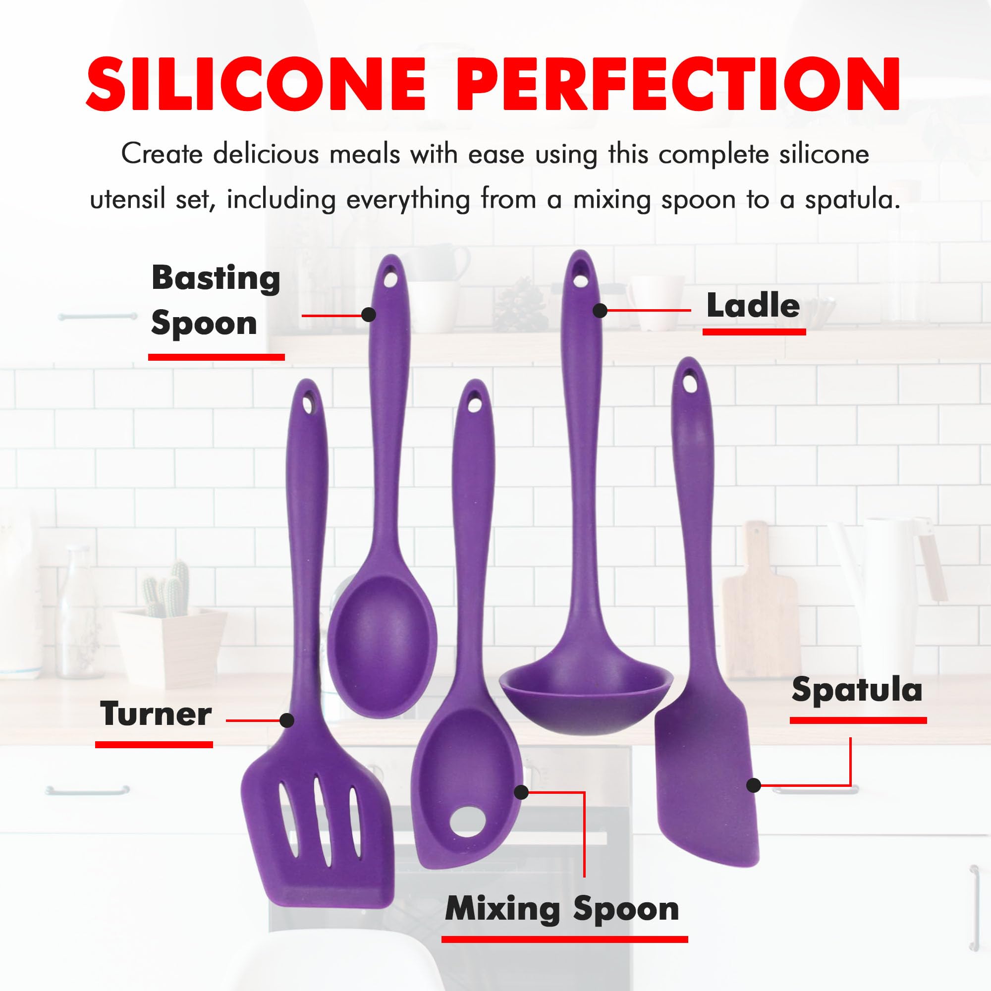 Chef Craft Premium Silicone Kitchen Tool and Utensil Set, 5 Piece, Purple