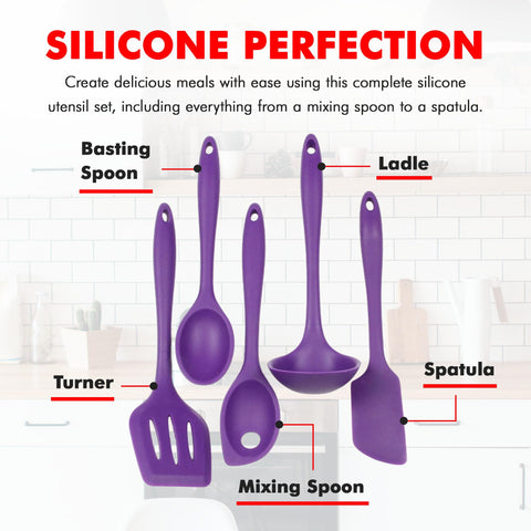 Chef Craft Premium Silicone Kitchen Tool and Utensil Set, 5 Piece, Purple