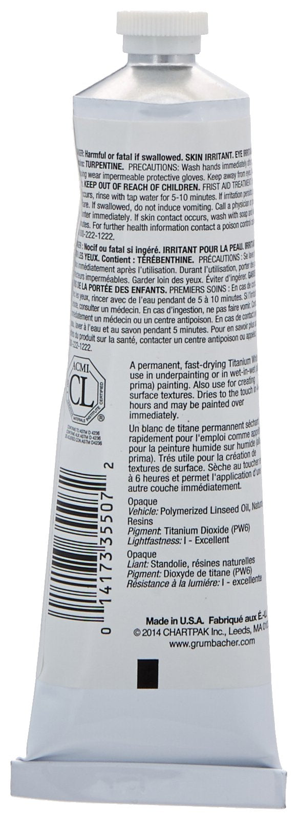 Grumbacher MG Underpainting White, 5.07 oz Tube, Titanium White, 150ml