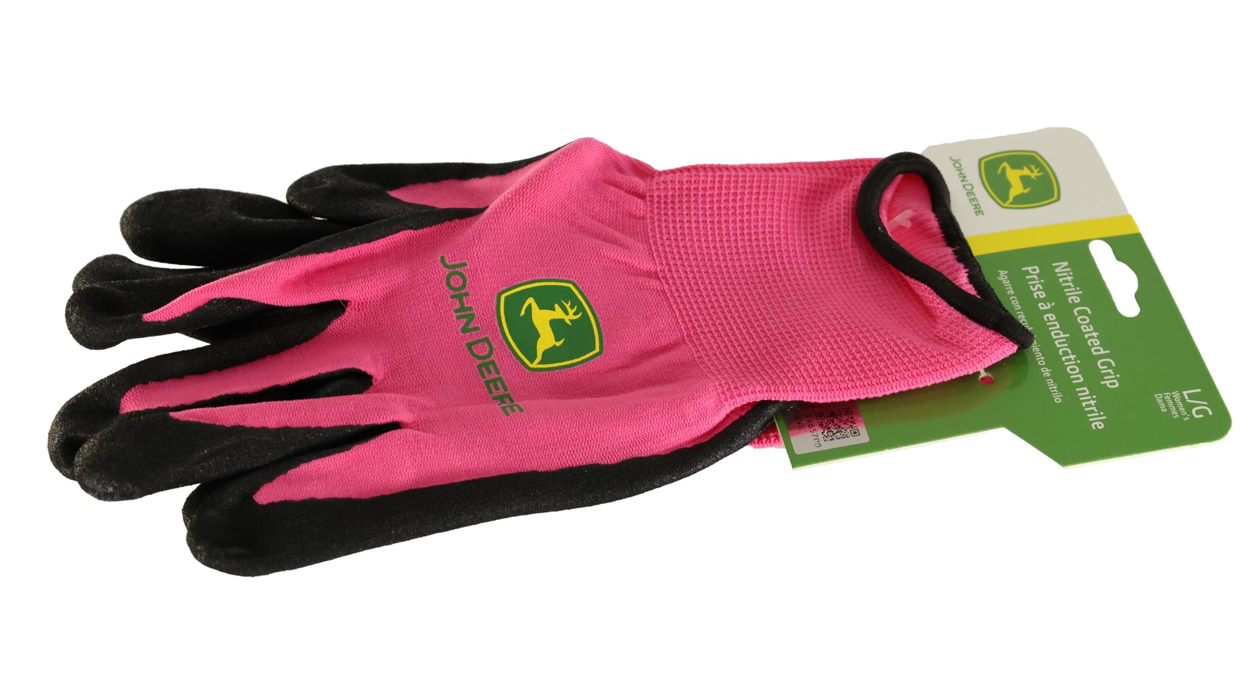 John Deere JD00021 Nitrile Foam Palm Dipped Gloves - Work Gloves for Women, Light-Duty Gloves with Elastic Wrist, Band Top Cuff, Black/Pink