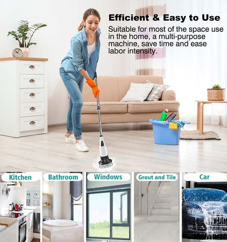 MGLSDeet Electric Spin Scrubber Scrub Brush, Rechargeable Cleaning Brush with 8 in 1 Replaceable Brush Heads, Cordless Power Spin Scrubber 90Mins for Bathroom Shower Bathtub Glass Car