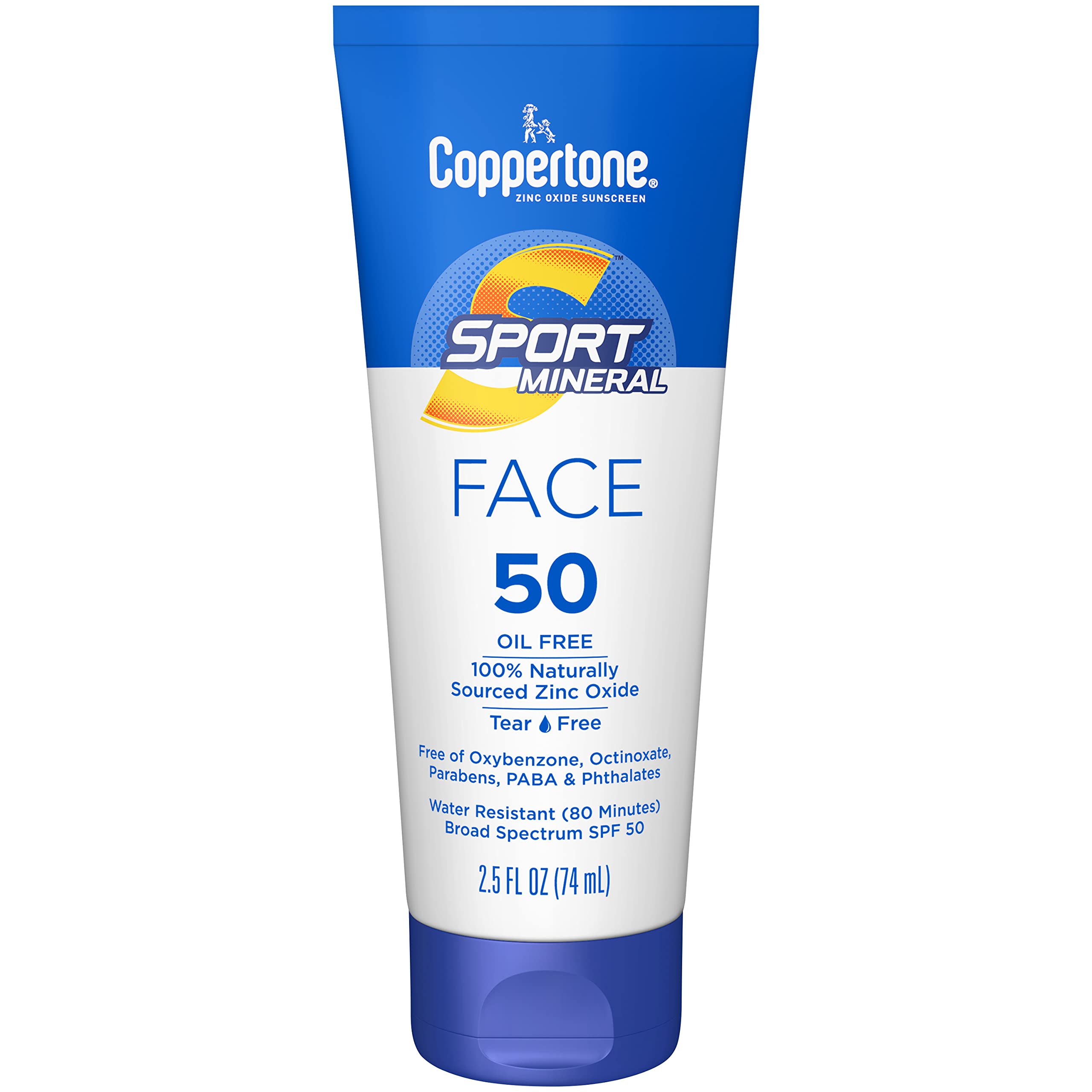 Coppertone Sport Mineral Face Sunscreen Lotion SPF 50 | Zinc Oxide Mineral Sunscreen | 2.5oz