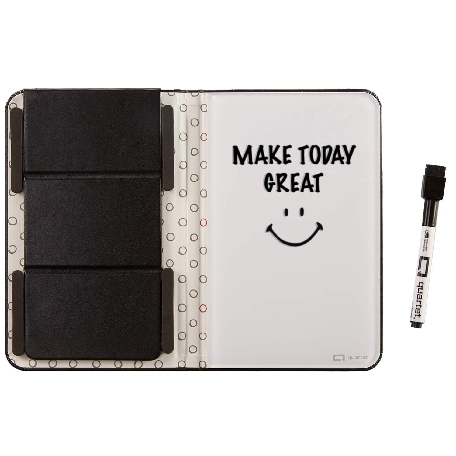 Quartet Portable Glass Dry-Erase Pad, 5" x 8", Closeable Cover, Kickstand, Desktop, White Board, Notepad, Travel, Black (Q090GDPB01)