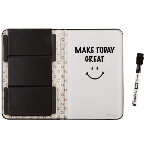 Quartet Portable Glass Dry-Erase Pad, 5" x 8", Closeable Cover, Kickstand, Desktop, White Board, Notepad, Travel, Black (Q090GDPB01)