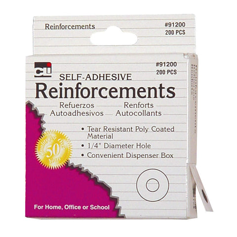 Charles Leonard Paper Hole Reinforcements, Self Adhesive, 1/4 Inch Holes Reinforcements in Dispenser Box, White, 200/Box (91200)