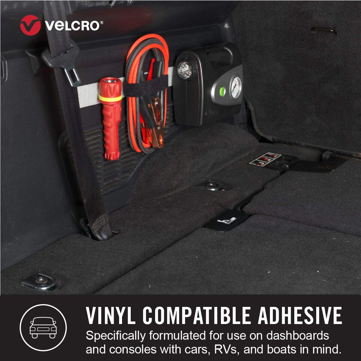 VELCRO Brand Industrial Strength Fasteners | Auto, RV, Boat Adhesive | Heavy Duty Strength for Dashboards & Consoles | Vinyl Compatible & Temperature Resistant | 3½in x 1½in Strips, Black