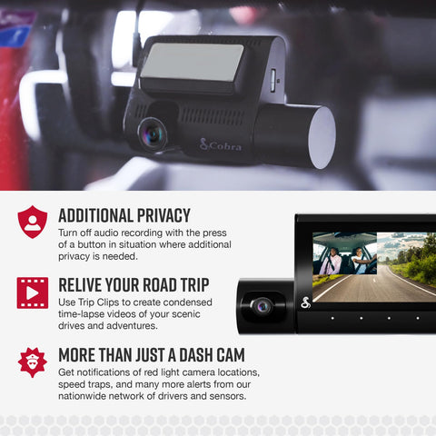 Cobra Smart Dual View Front and Cabin Dash Cam (SC 220C) - QHD 1440P Resolution, 360 Alerts, Parking Live View, Incident Reports, Emergency MayDay, 16 GB SD Card Included, CarPlay & Android Auto