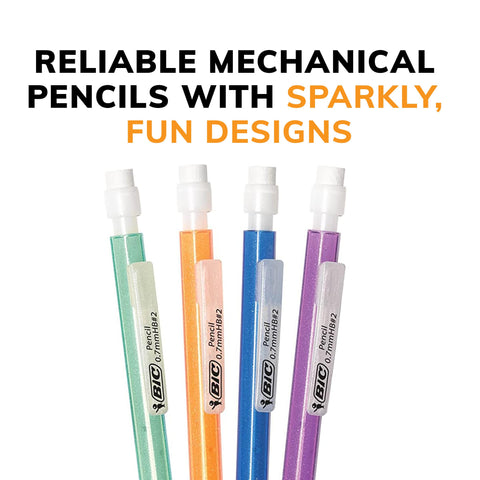 BIC Xtra-Sparkle Number 2 Mechanical Pencils With Erasers, Medium Point (0.7mm), 15-Count Pack, Cute Mechanical Pencils for Girls, Boys and Adults