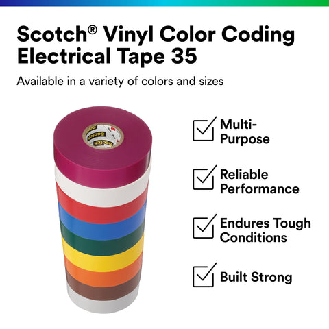 3M Scotch Vinyl Color Coding Electrical Tape 35, Premium Grade, Flame Retardant, UV Resistant, Electrical and Mechanical Protection, Pink, 7 mil, 3/4 in x 66 ft, 1 Roll