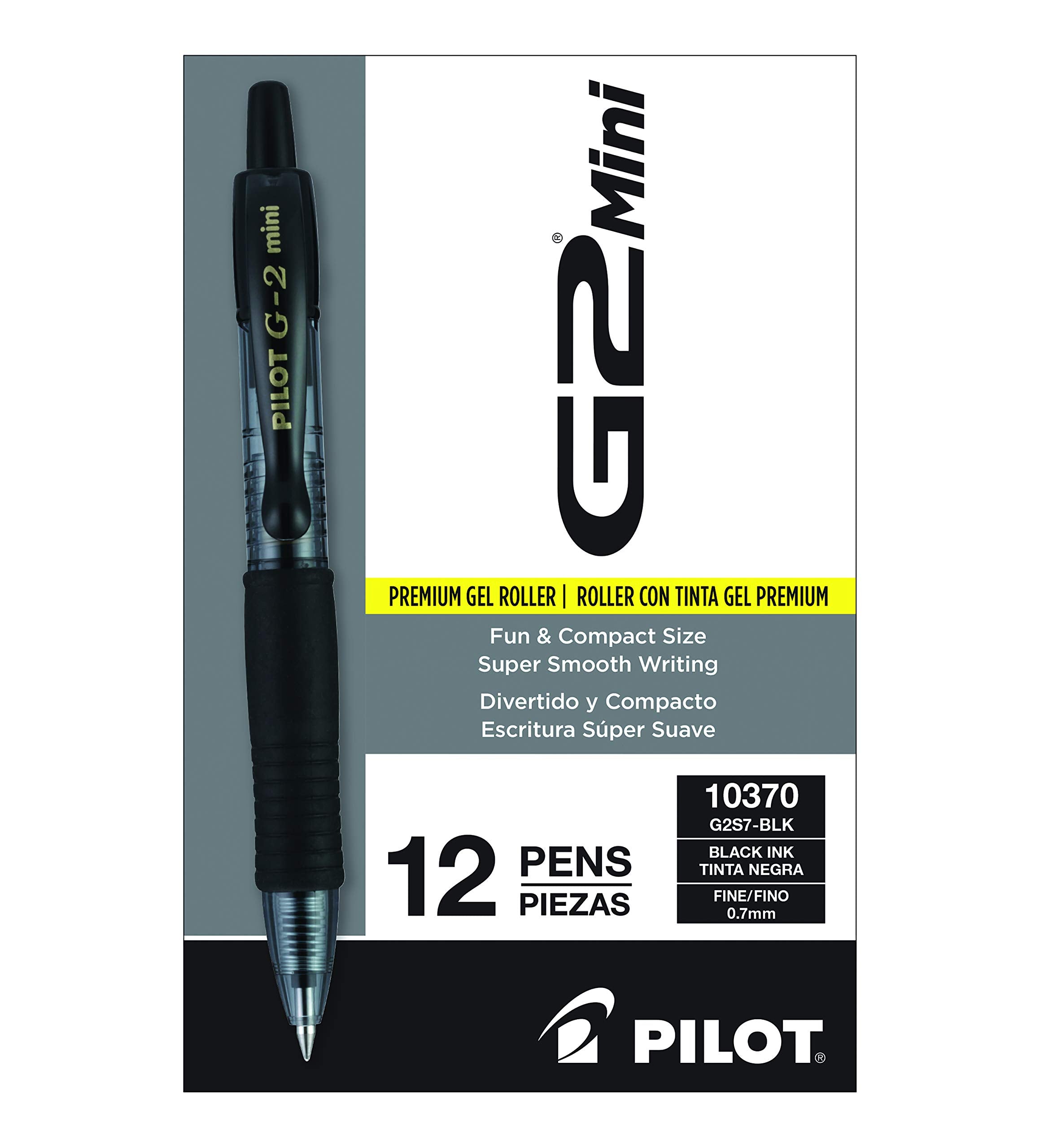 PILOT G2 Mini Premium Rolling Ball Gel Pens, Fine Point, Black Ink, 12-Pack (10370)