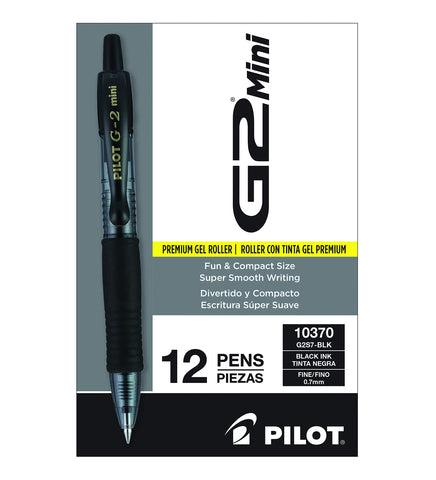 PILOT G2 Mini Premium Rolling Ball Gel Pens, Fine Point, Black Ink, 12-Pack (10370)
