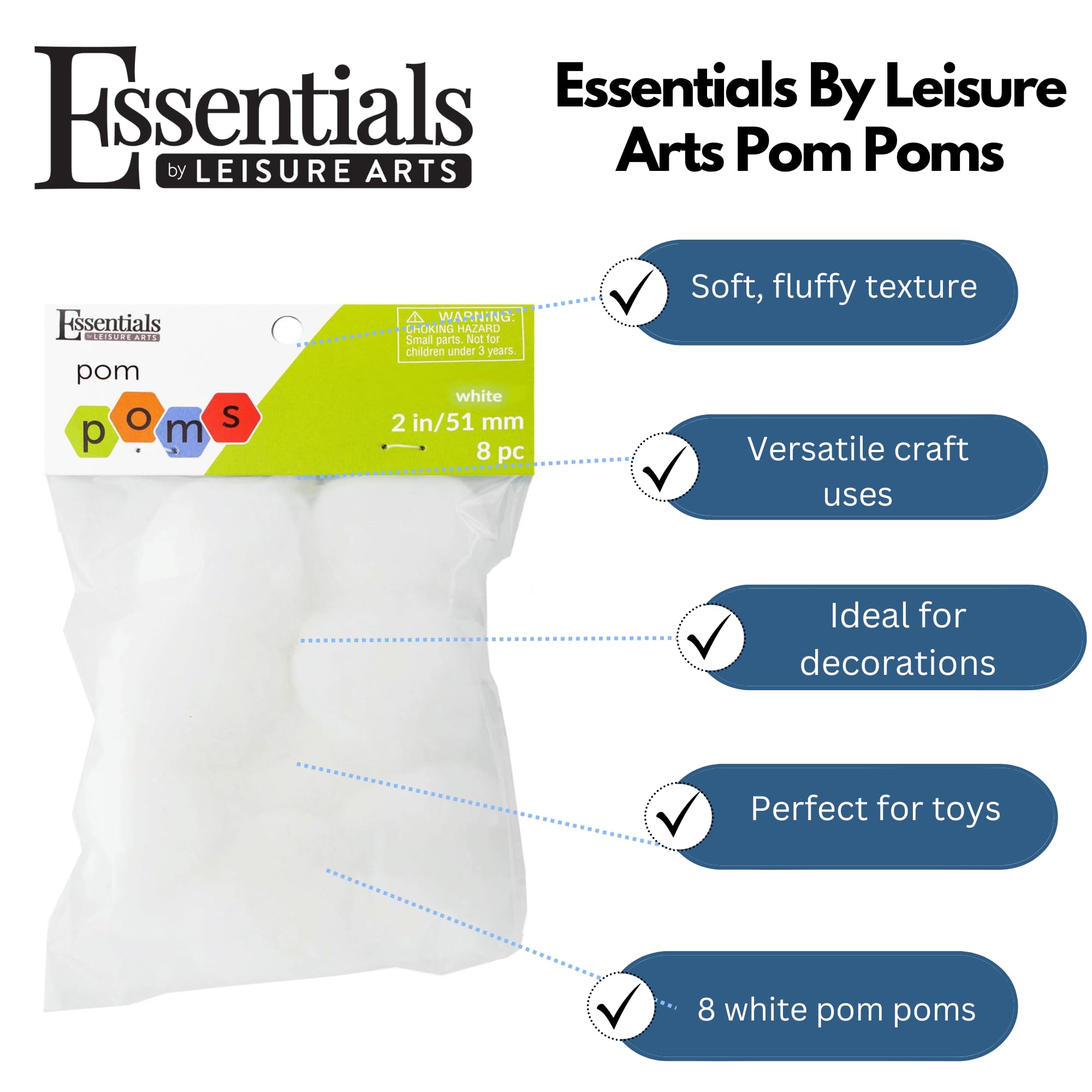 Essentials By Leisure Arts Pom Poms, Red -2", 8 Pieces Per Pack