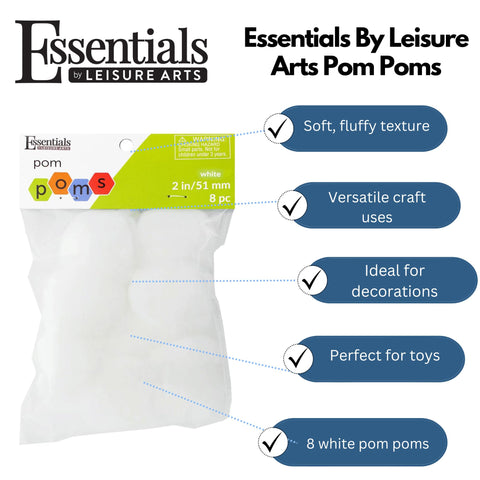 Essentials By Leisure Arts Pom Poms, Red -2", 8 Pieces Per Pack
