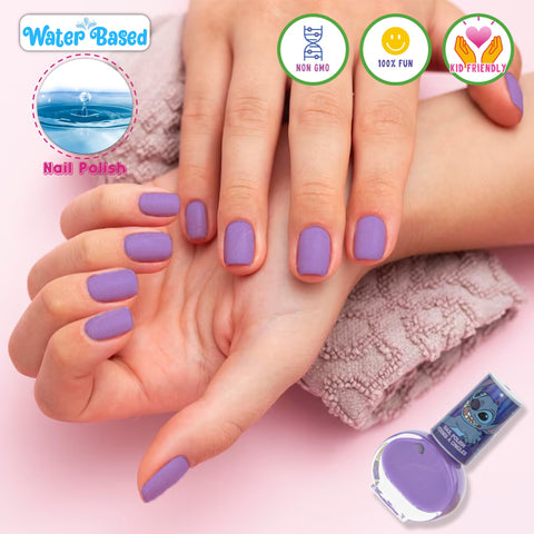 Disney Stitch Non-Toxic Peel-Off Water-Based Safe Quick Dry Nail Polish |Gift Kit Set for Kids Tweens Girls, Shimmer and Opaque Colors| Ages 3+ (8 Pcs)