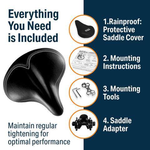 Bikeroo Oversized Bike Seat - Compatible with Peloton, Exercise or Road Bikes - Bicycle Saddle Replacement with Wide Cushion for Men & Womens Comfort