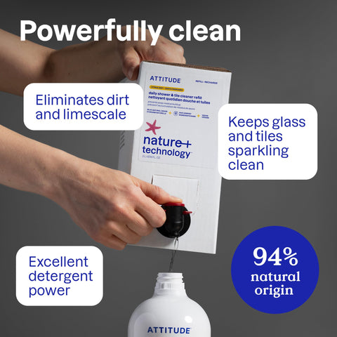 ATTITUDE Shower & Tile Cleaner Spray, EWG Verified, Bathroom Cleaner Removes Soap Scum & Grime, Plant-Based & Vegan, Citrus Zest Scent, 27.1 Fl Oz