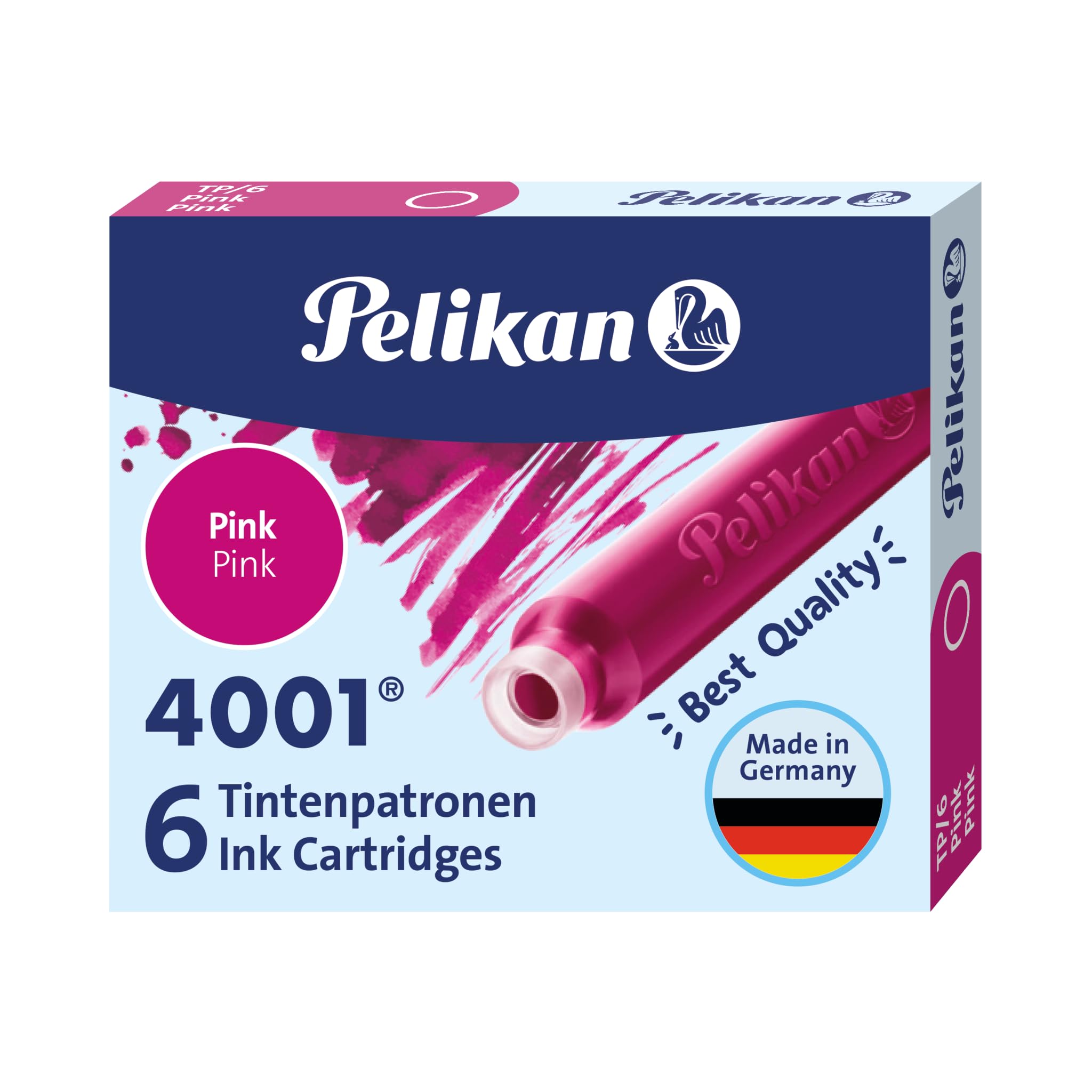Pelikan 4001 TP/6 Ink Cartridges for Fountain Pens, Pink, 0.8ml, 6 Pack (321075)