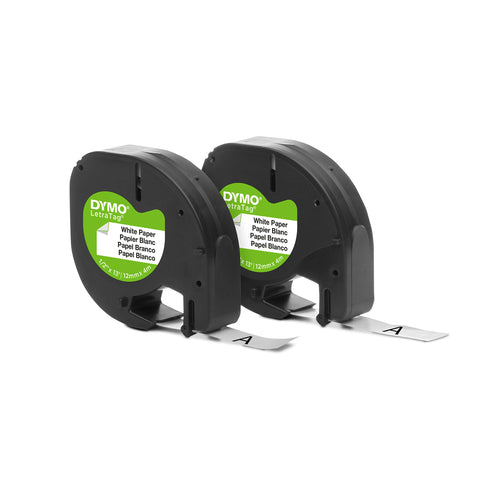 DYMO 10697 LetraTag Paper Label Tape Cassettes, 1/2-Inch x 13ft, White, 2/Pack