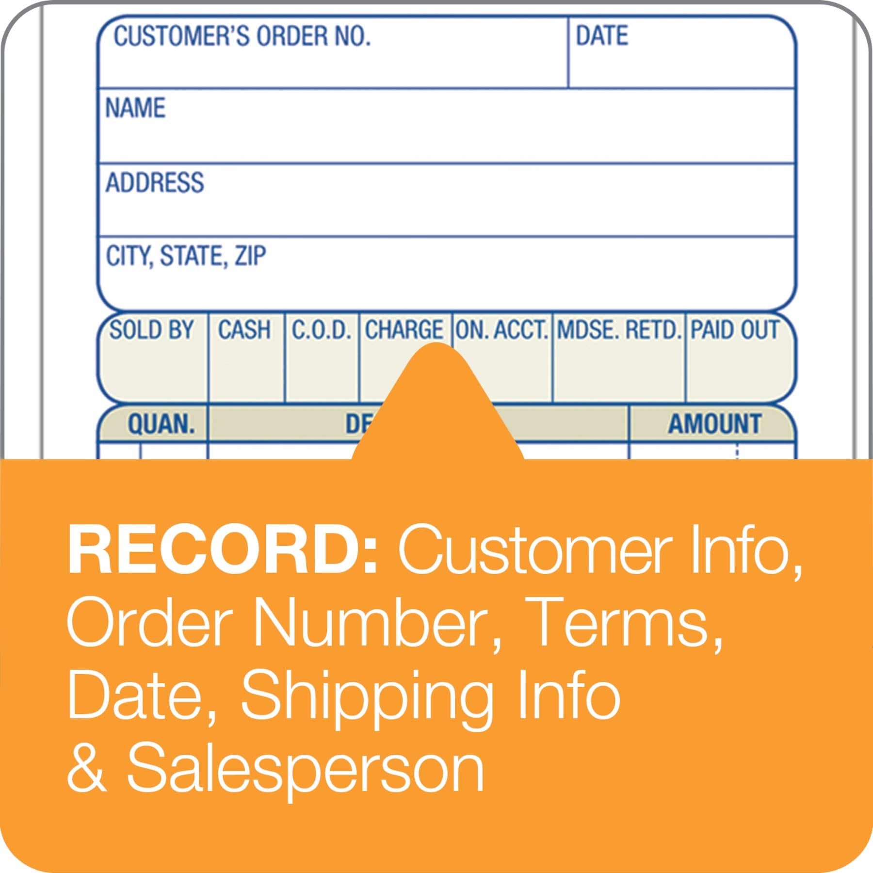 Adams Sales Order Book, 2-Part, Carbonless, White/Canary, 3-11/32 x 7-3/16 Inches, 50 Sets per Book (DC3705)