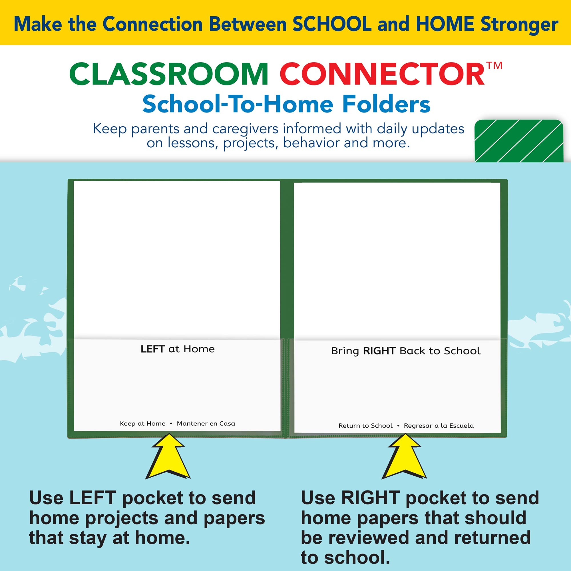 C-Line Classroom Connector School-to-Home Folders, Green, 25 per Box (32003)