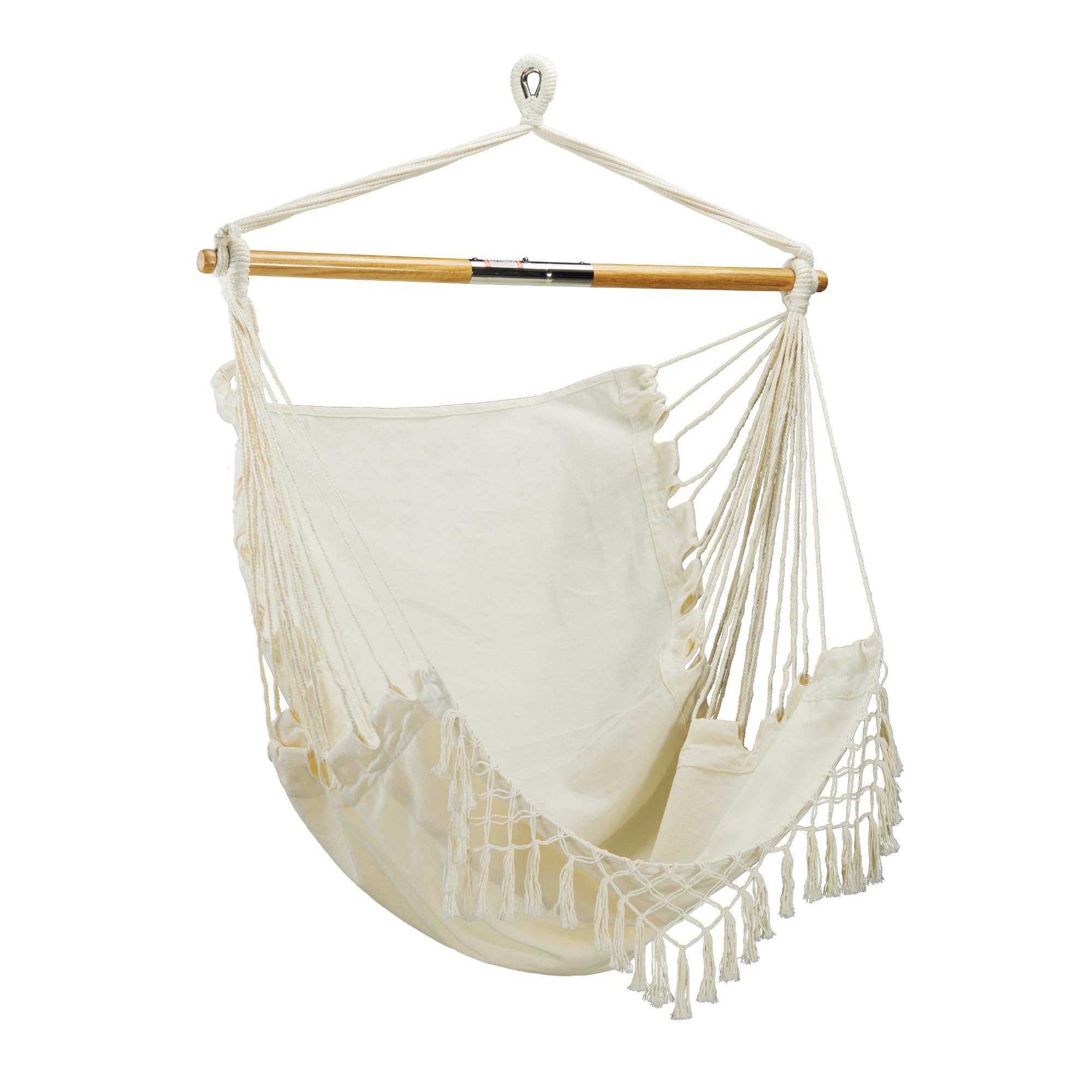 Bliss Hammocks BHC-412FR 40" Island Rope Fringe Hammock Chair w/Hanging Hardware & Spreader Bar, Outdoor, Patio, Lawn, Eco-Friendly, Hand-Woven, 250 Lbs Capacity, Natural
