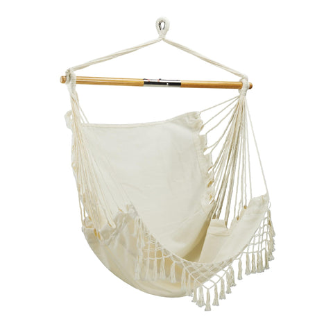 Bliss Hammocks BHC-412FR 40" Island Rope Fringe Hammock Chair w/Hanging Hardware & Spreader Bar, Outdoor, Patio, Lawn, Eco-Friendly, Hand-Woven, 250 Lbs Capacity, Natural