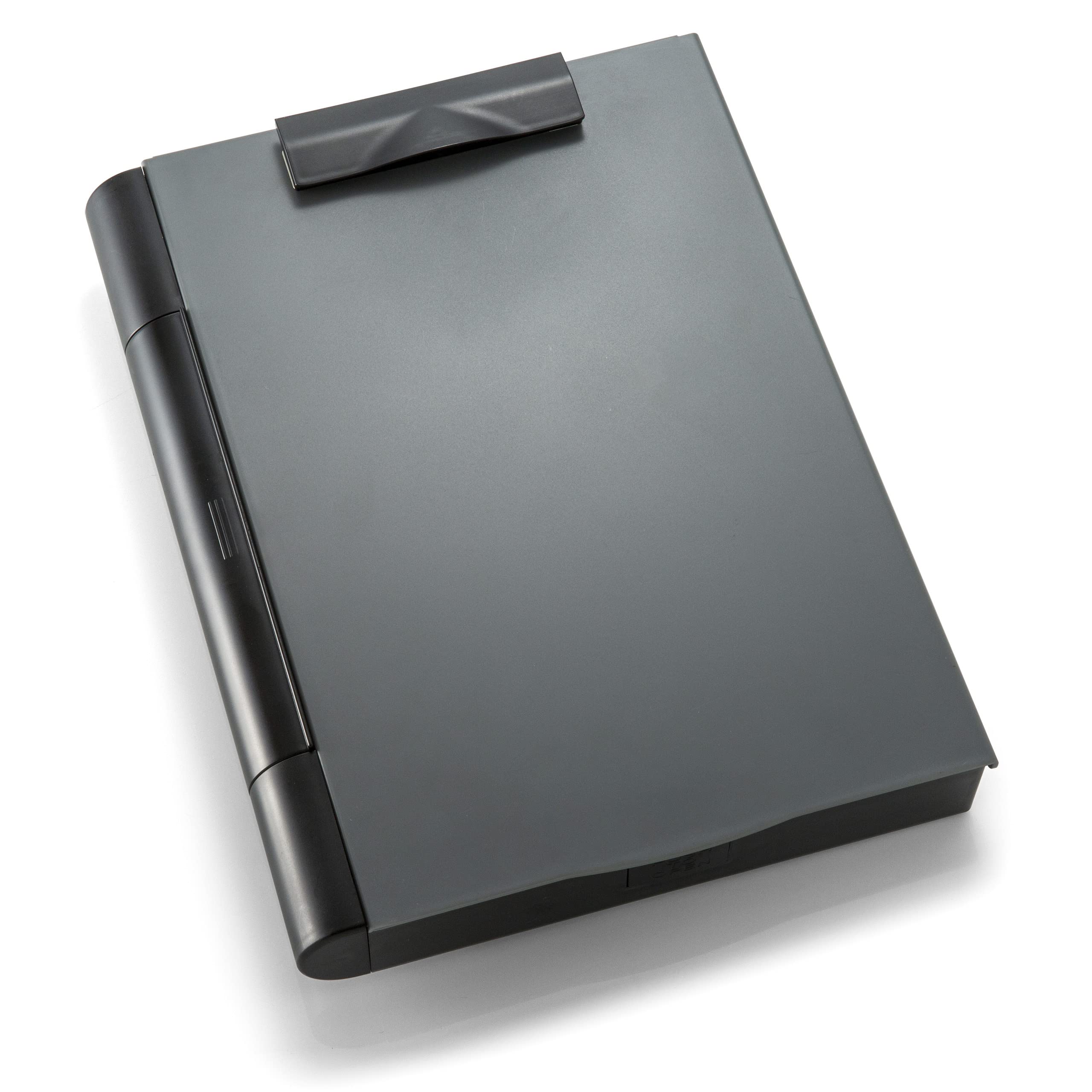 Officemate Double Storage Clipboard, Form Holder with 2 Compartments, Magnetized Storage, Pen Holder & Clip, Letter Size, Recycled Plastic, Gray/Black (83357)