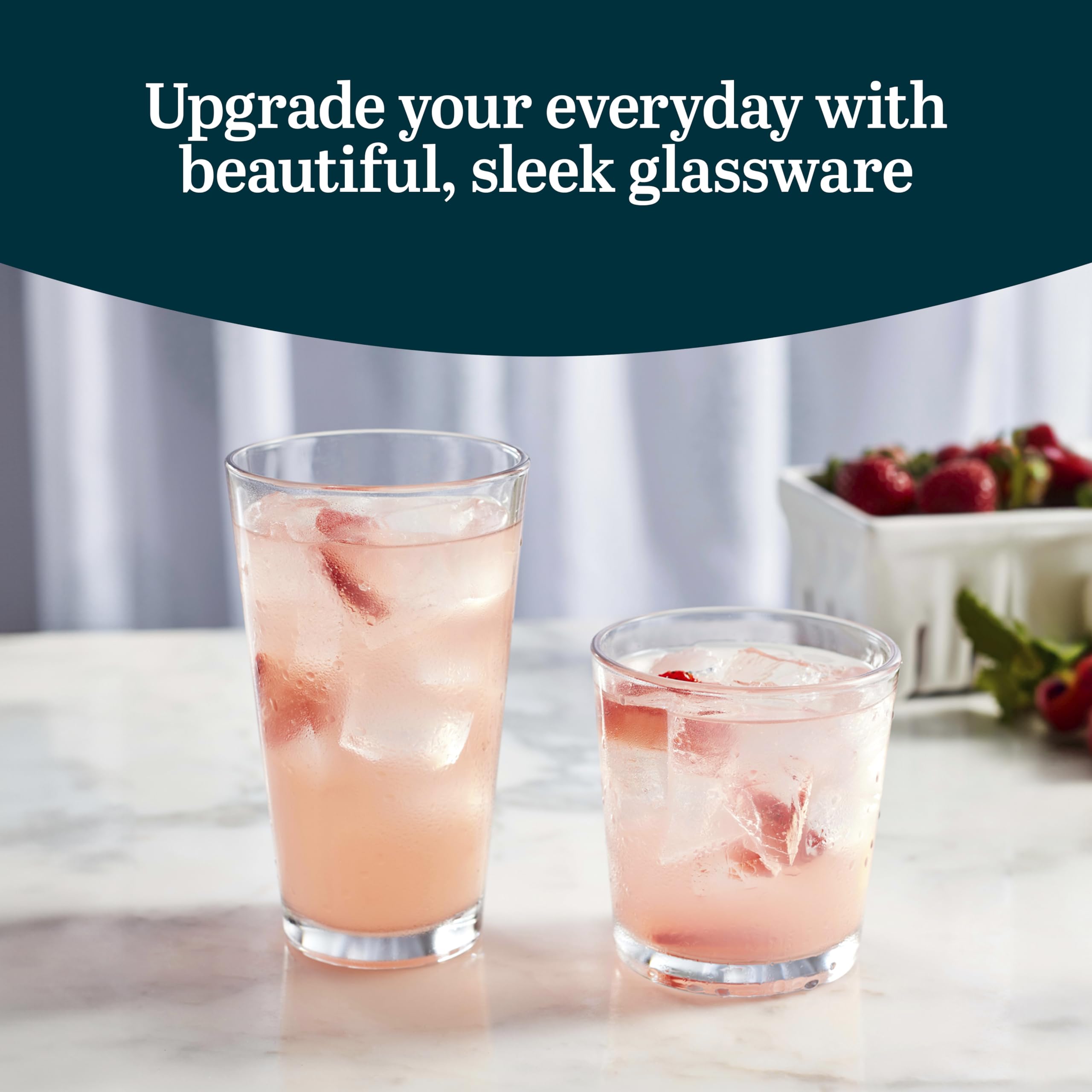 Libbey Flare Rocks, Glass Tumbler Set, Stylish Lead-Free Drinking Glasses Set of 16, Dishwasher-Safe Glass Cups Set for Daily Use and Parties