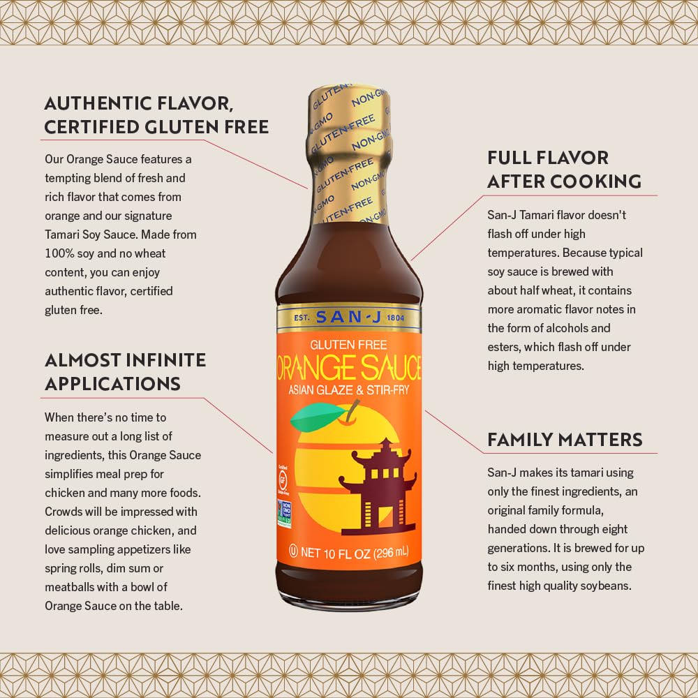 San-J - Gluten Free Orange Sauce - Bright and Sweet Sauce for Cooking - Non-GMO - 10 oz. Bottle