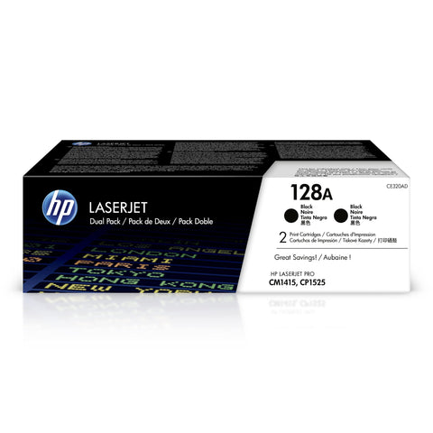HP Original 128A Black Toner Cartridges (2-Pack) | Works LaserJet Pro CM1415 Color, CP1525 Color Series | CE320AD