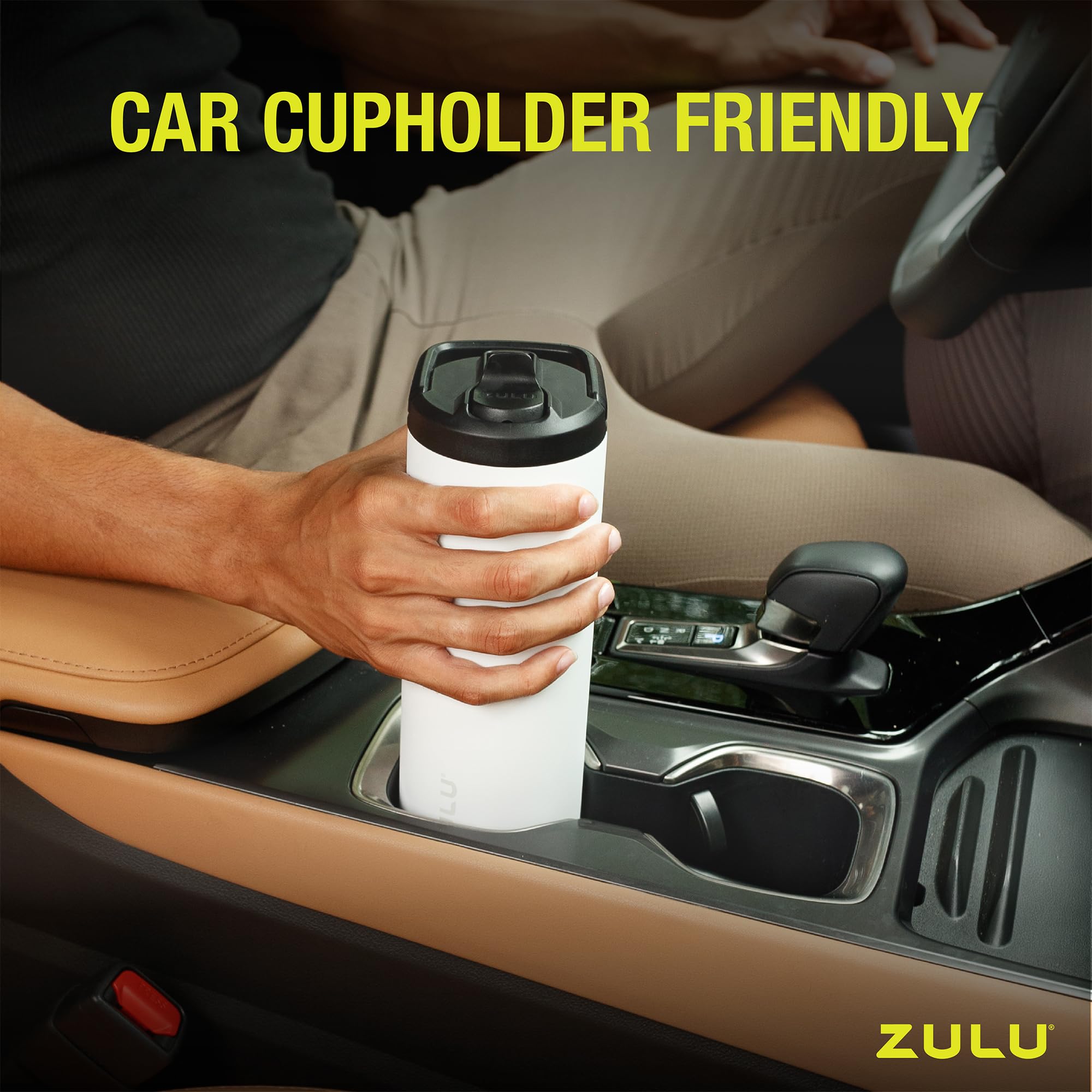 ZULU Base 18oz Kids Stainless Steel Water Bottle with 3 Lids- Straw, Chug, Twist | Double Walled and Vacuum Insulated Metal Thermos | Fits Car Cupholder, Built in Carry Loop, Dishwasher Safe, White