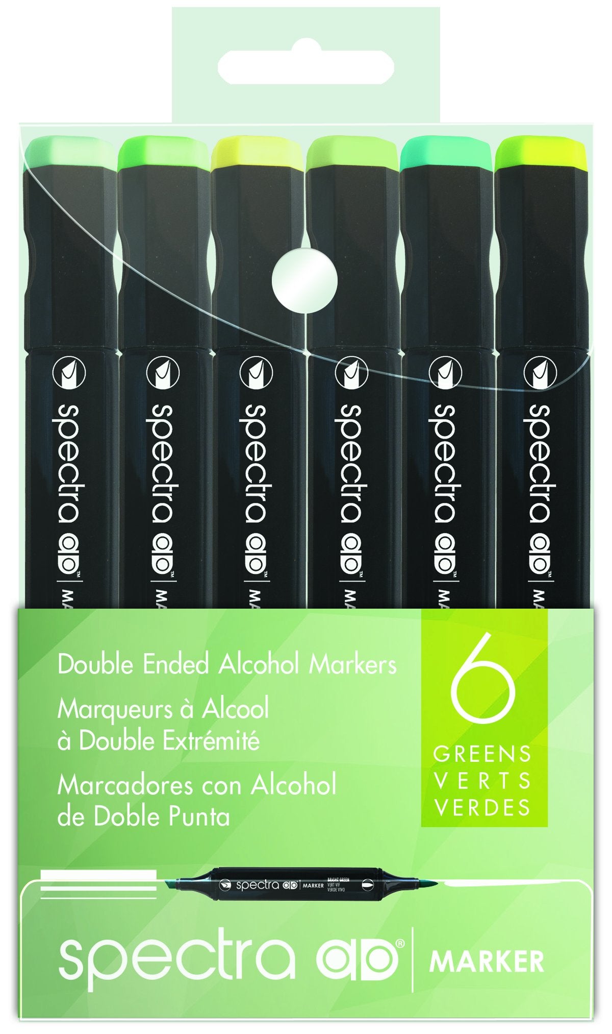 Chartpak Spectra AD Marker Set in Plastic Case, Tri-Nib and Brush Dual-Tip, 6 Assorted Green Colors (SGREENS6AD)