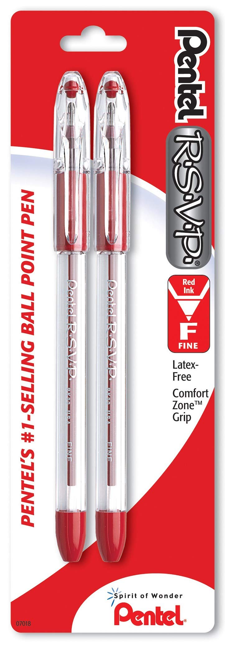 Pentel BK90BP2B RSVP Red Ballpoint Pen 2 Count