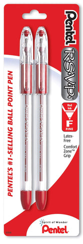 Pentel BK90BP2B RSVP Red Ballpoint Pen 2 Count