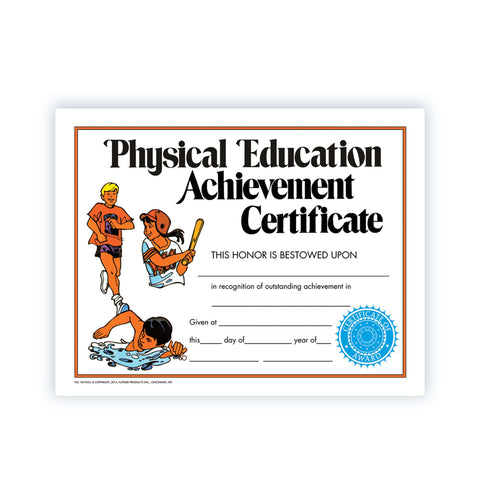 Hayes Physical Education Certificates, Gym Class Recognition Awards for Students, Customizable Awards, Full-Color Matte Finish, 8.5" x 11" - 30 Pack