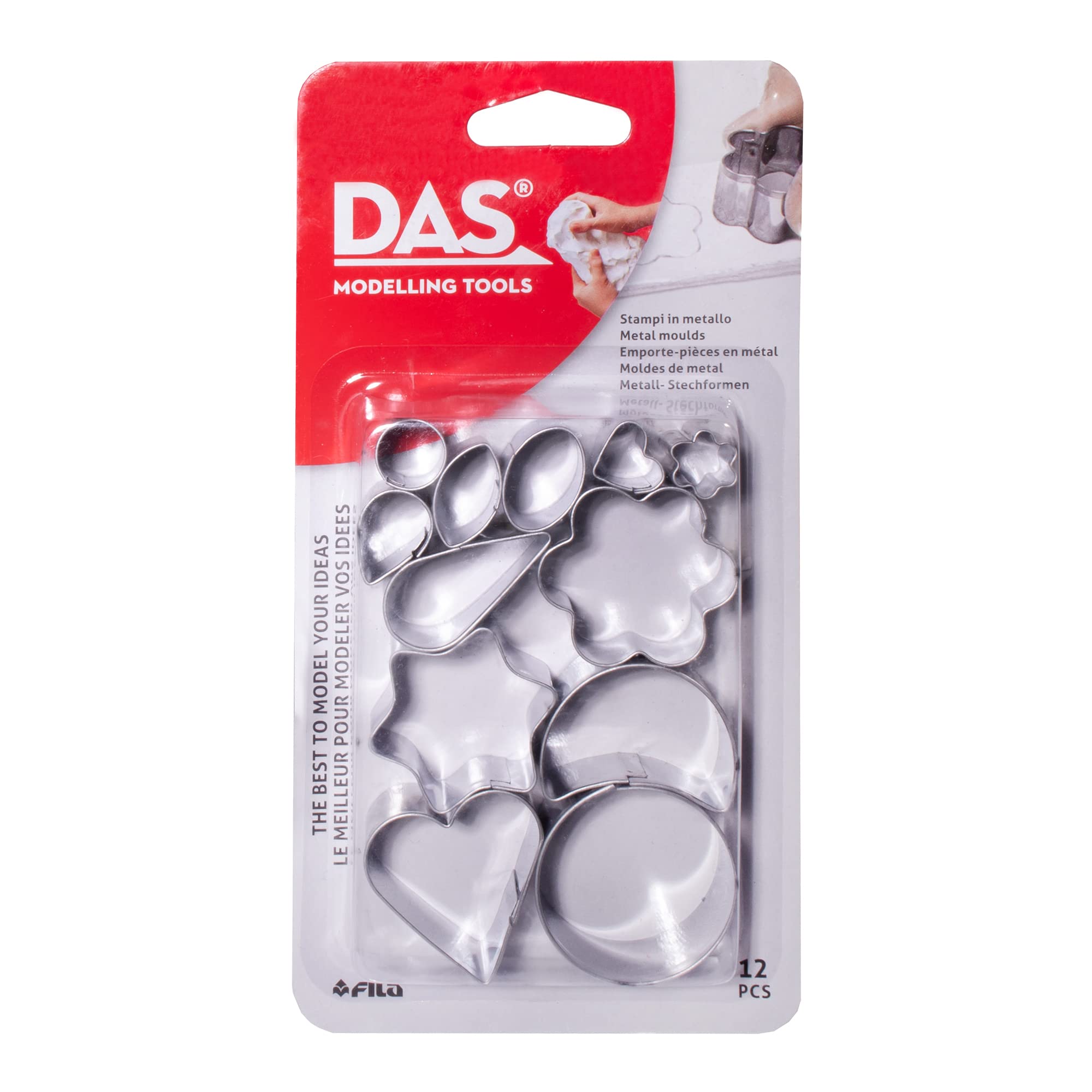 DAS Modelling Tools Metal Cutters - 12pc Assorted Clay Cutter Set for All Artists - Air Hardening Clay and Polymer Clay Cutters - Easy to Clean Durable Mini Clay Cutters in Various Shapes