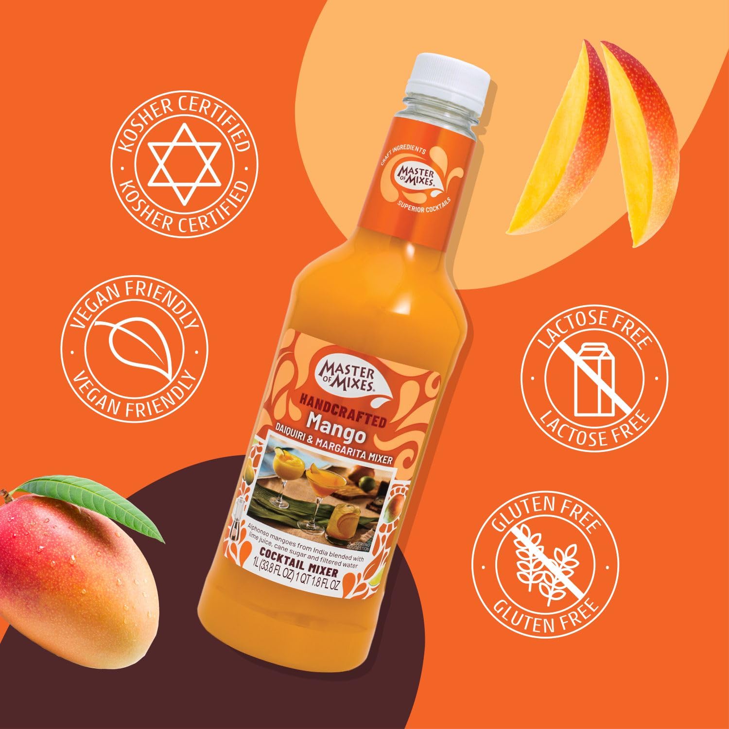 Master of Mixes Mango Daiquiri / Margarita Drink Mix, Ready to Use, 1 Liter Bottle (33.8 Fluid Ounces)
