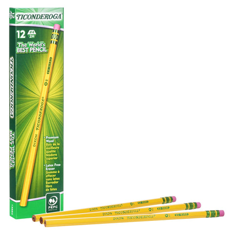 Ticonderoga Wood-Cased Pencils, Unsharpened, #4 2H Extra Hard, Yellow, 12 Count