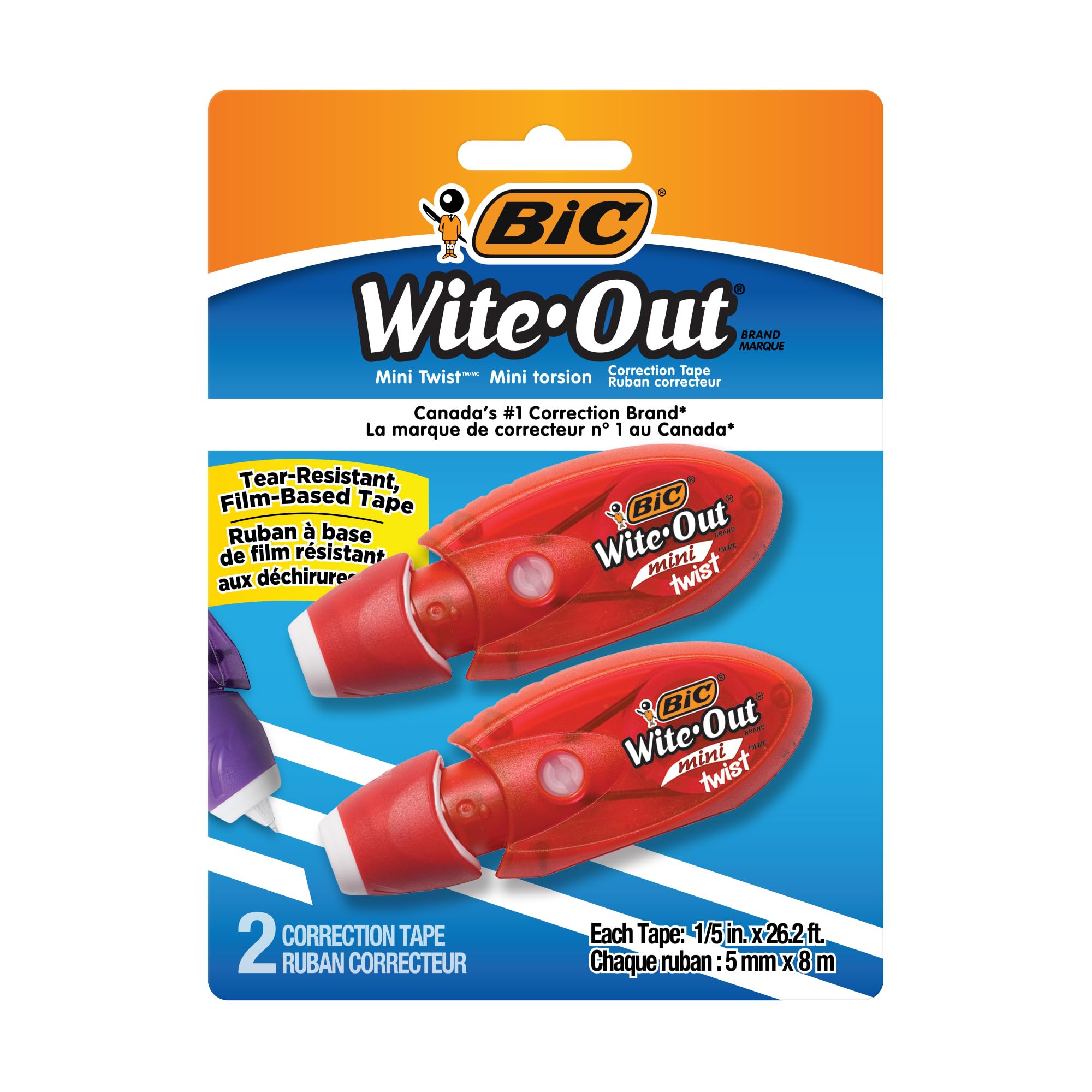 BIC Wite-Out Mini Twist Correction Tape, No Dry Time, Tear Resistant Tape, White, 2-Count
