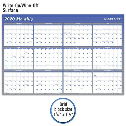 2021 Erasable Calendar, Dry Erase Wall Planner by AT-A-GLANCE, 36" x 24", Large, Vertical/Horizontal, Reversible, Blue (A1102-21)