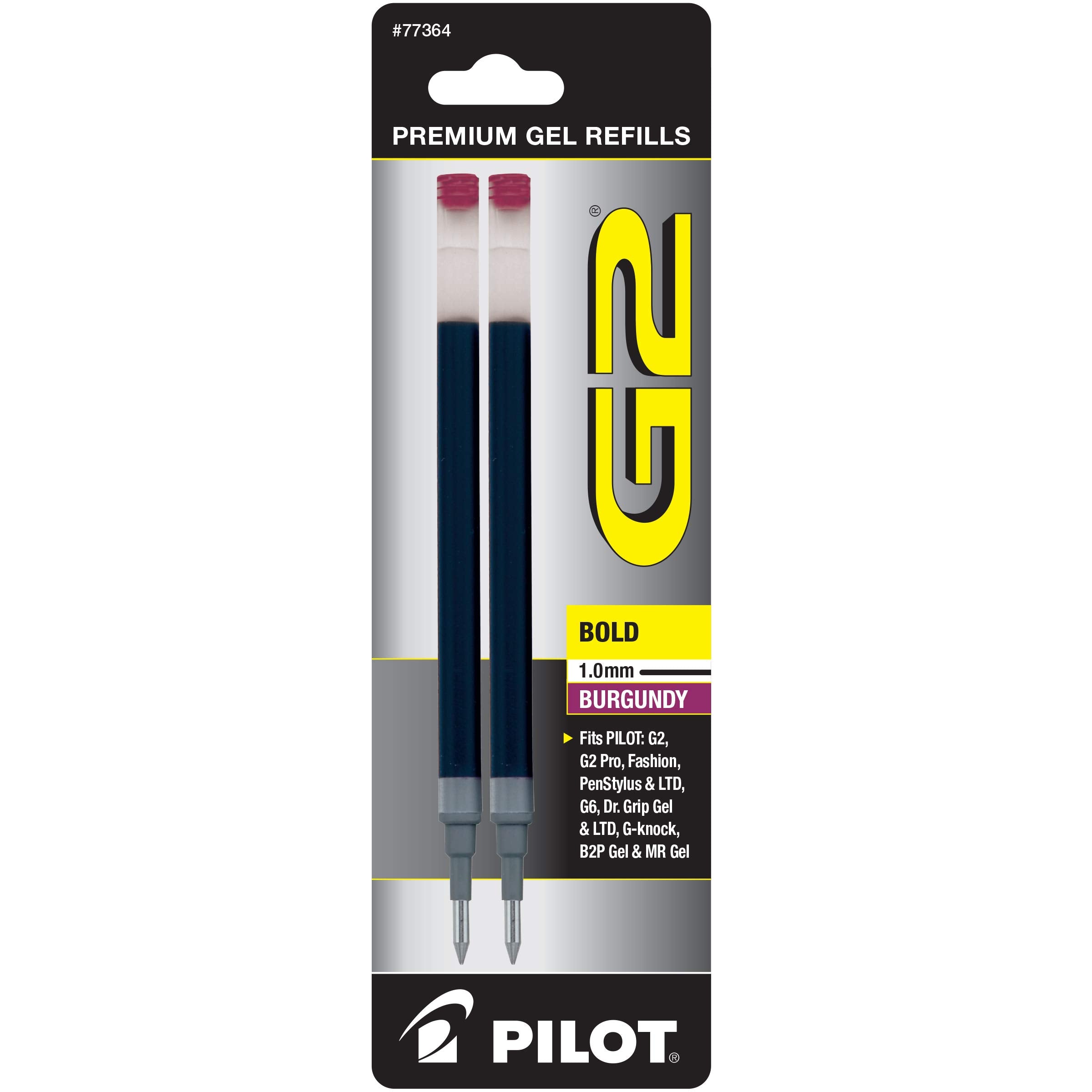 Pilot, G2 Gel Ink Refills, Bold Point 1 mm, Burgundy, Pack of 2
