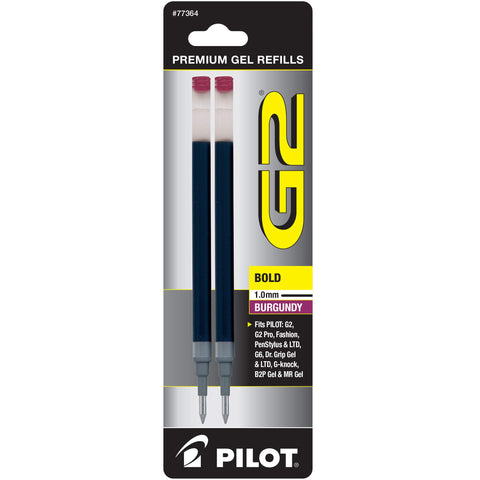 Pilot, G2 Gel Ink Refills, Bold Point 1 mm, Burgundy, Pack of 2