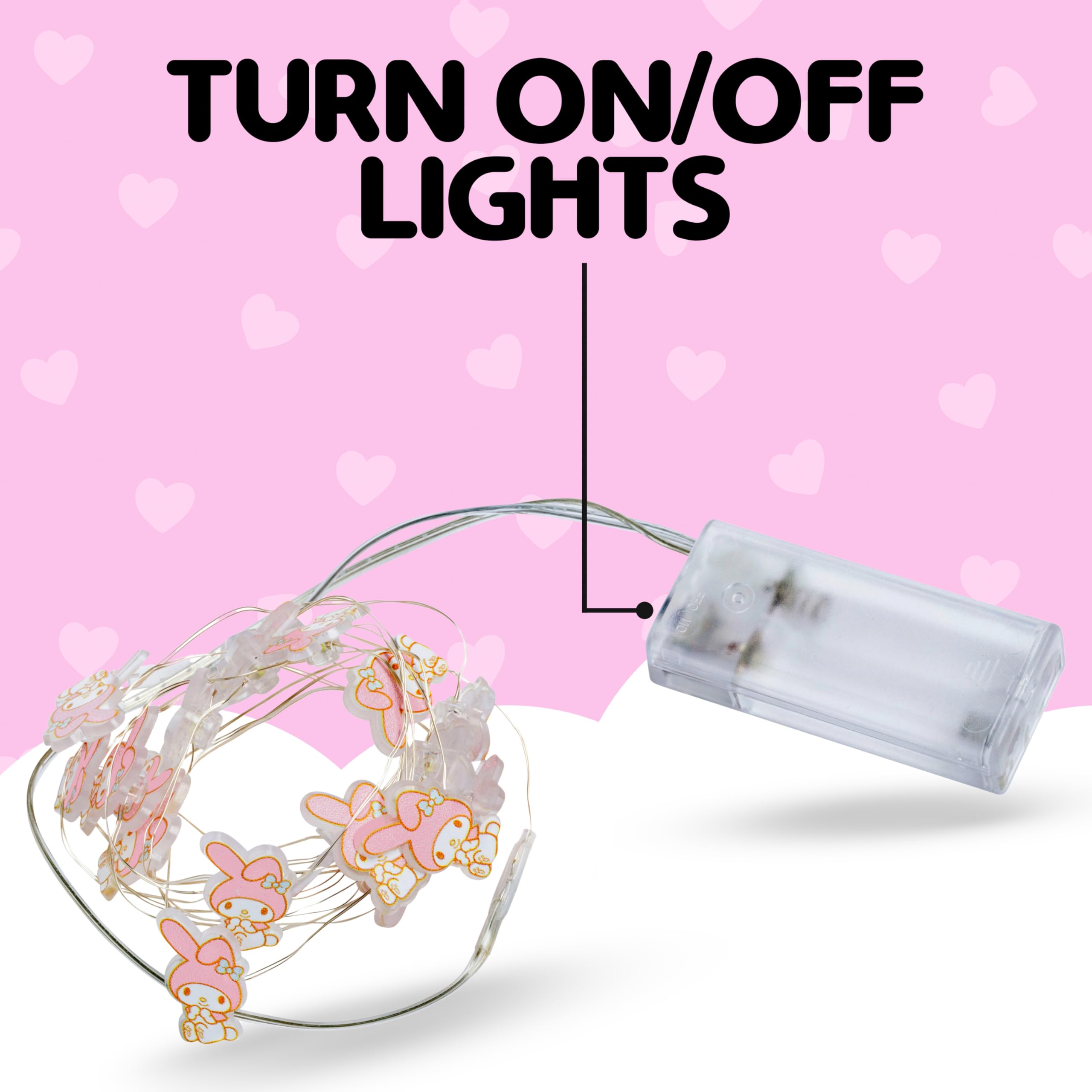 Silver Buffalo Sanrio Hello Kitty and Friends My Melody 20ct Decorative String Lights, 7 Feet Long, Battery Powered (2 AA Batteries Included), Cool White LED, Indoor Use Only